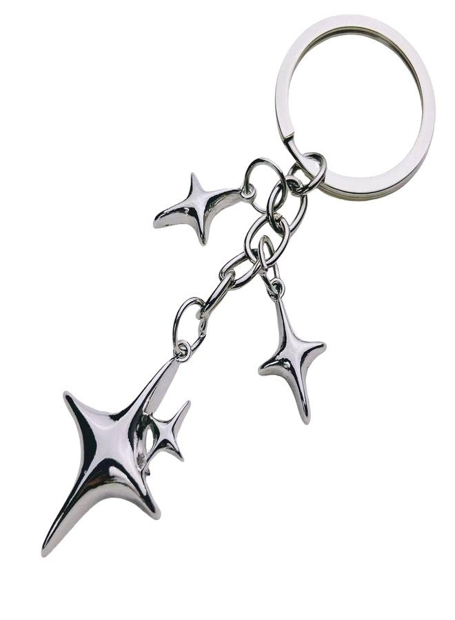 CHRIS GOOD 3pcs Cute Star Y2k Keychain Silver,Cool Keychains,Aesthetic Accessories Stainless Steel Key Ring Purse Handbag Backpack Bag Charms Car Holder (star) - Image 2